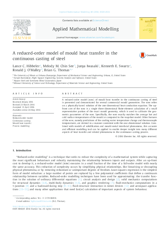 (PDF) A re duce d-order model of mould heat transfer in the continuous ...