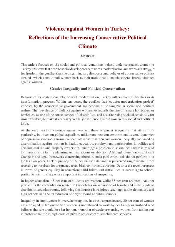 (PDF) Violence against Women in Turkey: Reflections of the Increasing ...