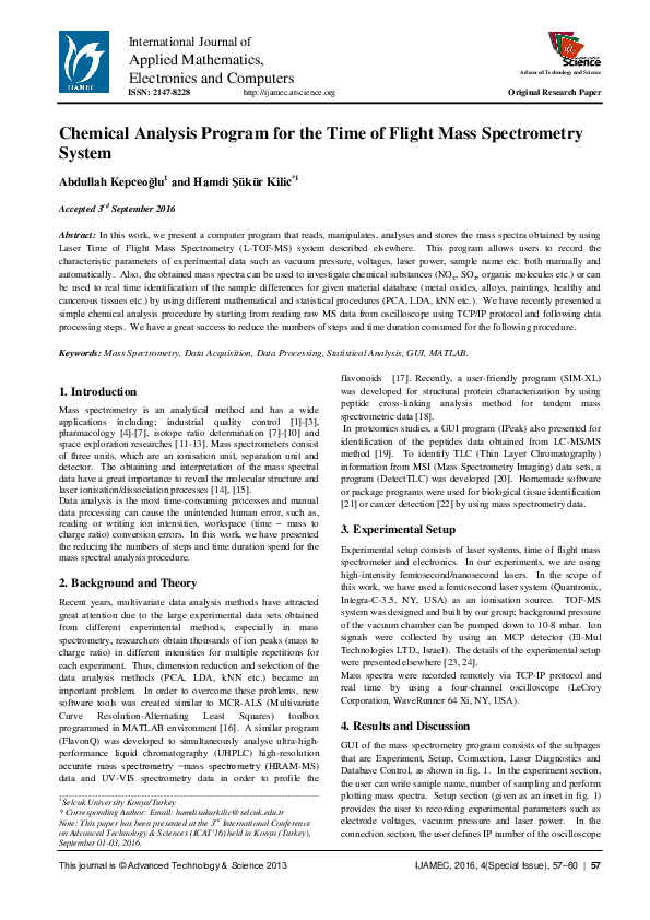 (PDF) Chemical Analysis Program for the Time of Flight Mass ...