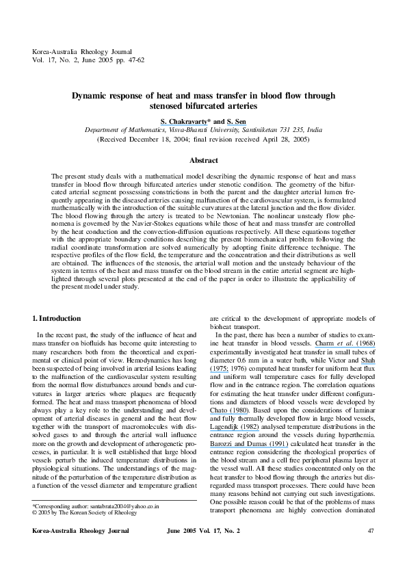 (PDF) Dynamic response of heat and mass transfer in blood flow through ...