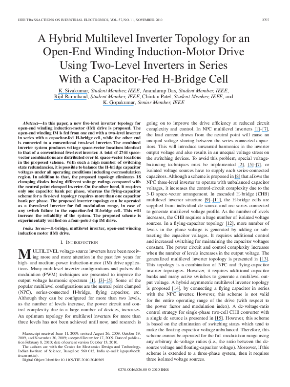 (PDF) A Hybrid Multilevel Inverter Topology for an Open-End Winding ...