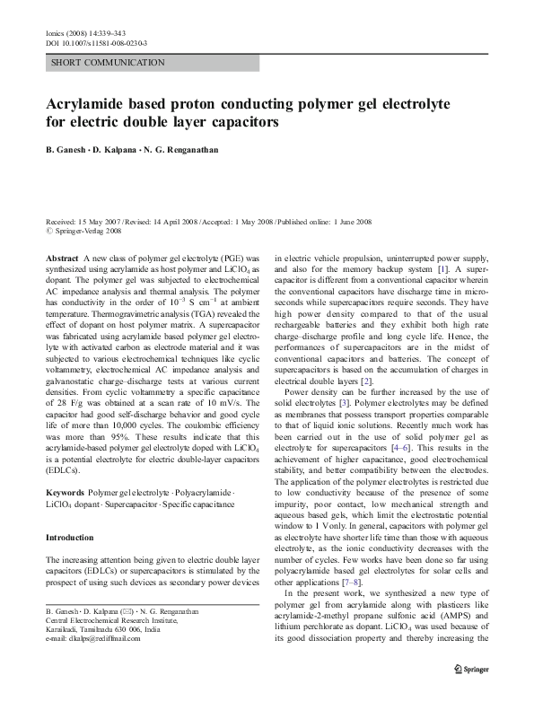 (PDF) Acrylamide based proton conducting polymer gel electrolyte for ...