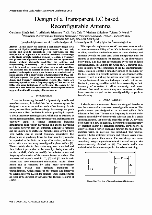 (PDF) Design of a transparent LC based reconfigurable antenna