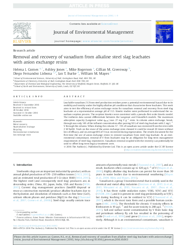 (PDF) Removal and recovery of vanadium from alkaline steel slag ...