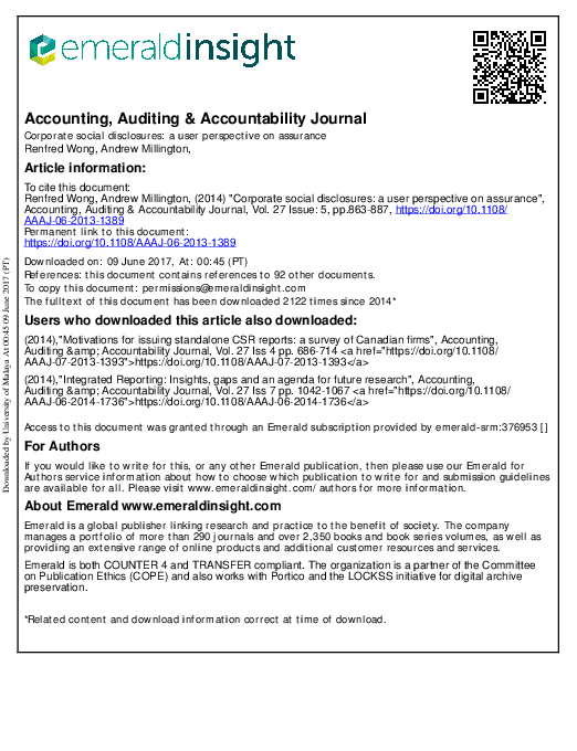 (PDF) Accounting, Auditing & Accountability Journal Article information hawariah dalnial