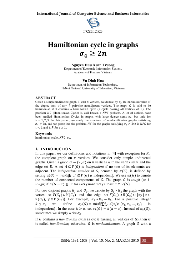 (PDF) Hamiltonian cycle in graphs σ 4 ≥ 2n