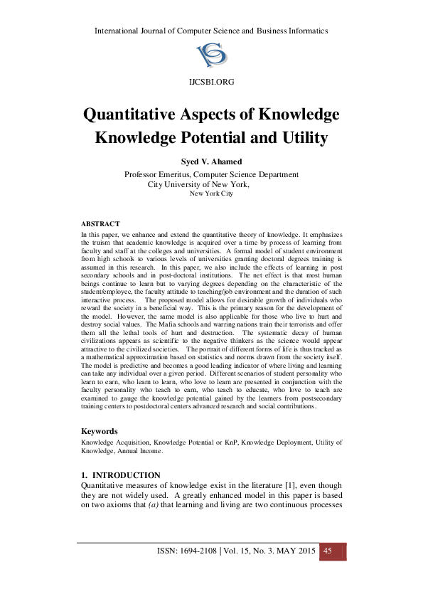 (PDF) Quantitative Aspects of Knowledge Knowledge Potential and Utility ...