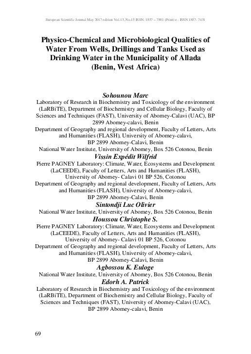 (PDF) Physico-Chemical and Microbiological Qualities of Water From ...