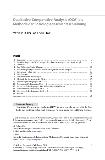 (PDF) Qualitative Comparative Analysis (QCA) als Methode der ...