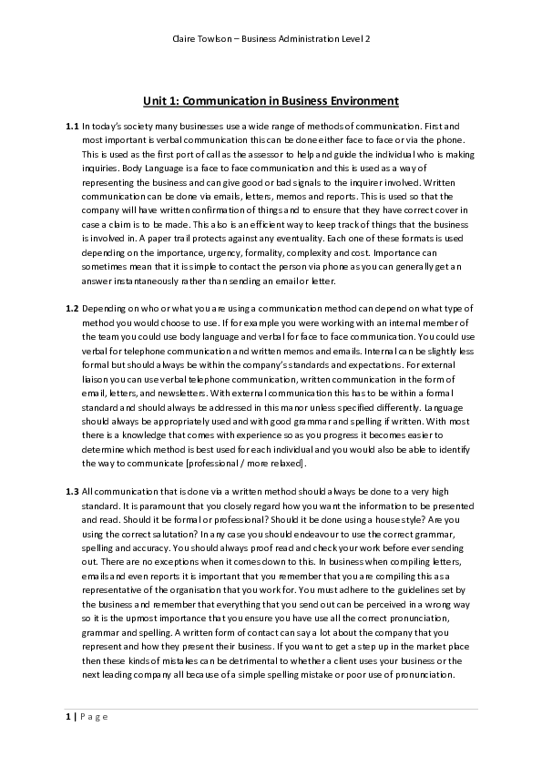 Unit 1: Communication in Business Environment