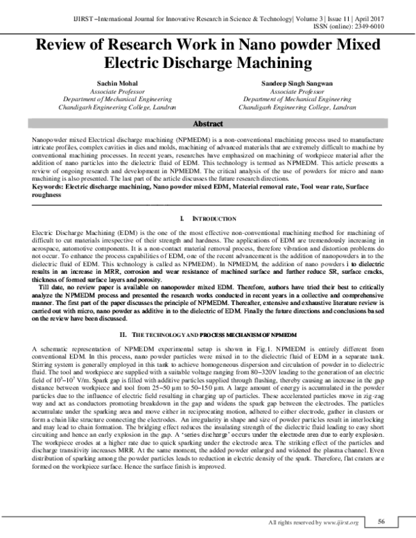 (PDF) Review of Research Work in Nano powder Mixed Electric Discharge ...