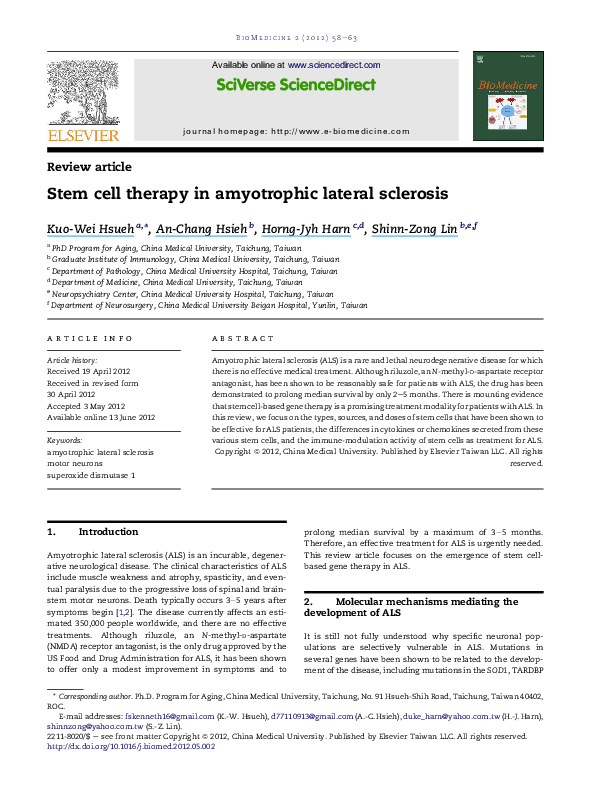 (PDF) Stem cell therapy in amyotrophic lateral sclerosis