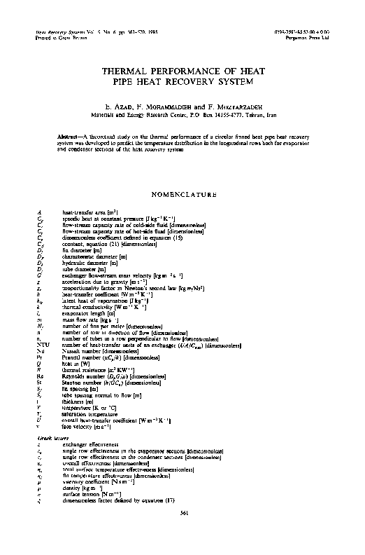 (PDF) Thermal performance of heat pipe heat recovery system E Azad Academia.edu