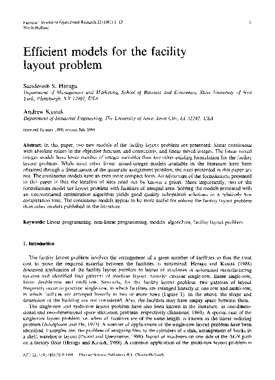 (PDF) Efficient models for the facility layout problem