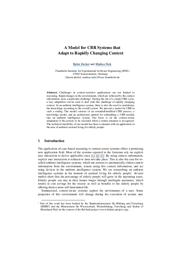 (PDF) Model and Example for CBR Systems that Adapt to rapidly Changing ...