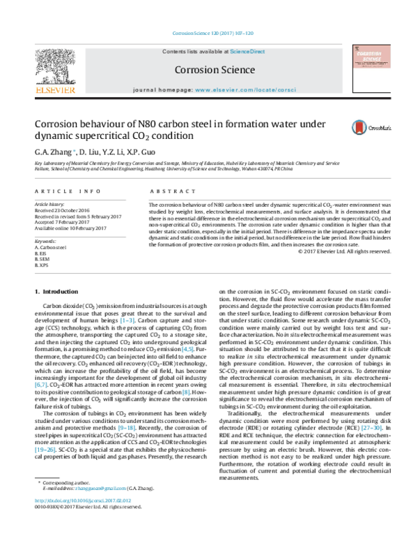 (PDF) Corrosion behaviour of N80 carbon steel in formation water under ...