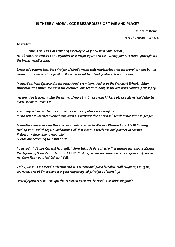 (DOC) IS THERE A MORAL CODE REGARDLESS OF TIME AND PLACE