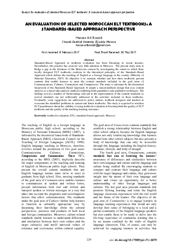 (PDF) Bouzid, An evaluation of selected Moroccan ELT textbooks A