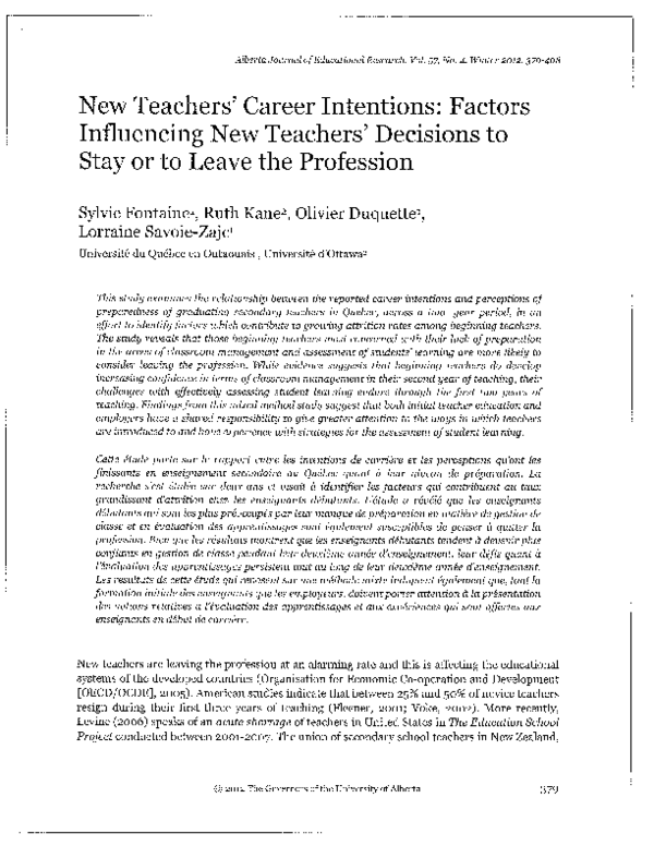 (PDF) New Teachers' Career Intentions: Factors Influencing New Teachers ...