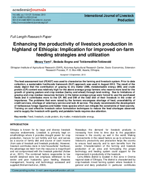 (PDF) Enhancing the productivity of livestock production in highland of Ethiopia Implication