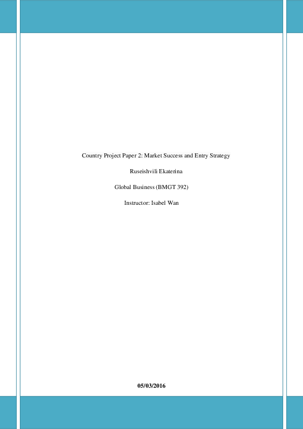 (DOC) Country Project Paper 2: Market Success and Entry Strategy