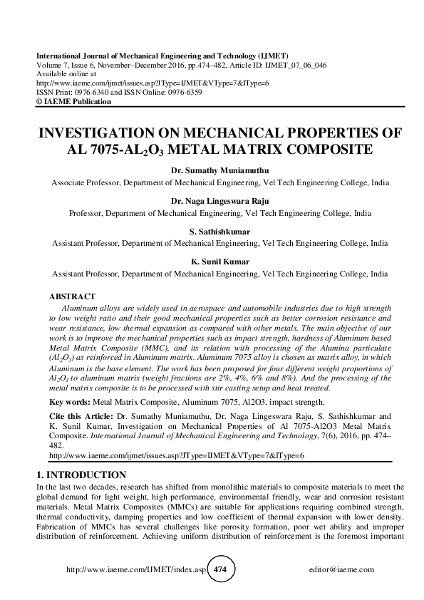 (PDF) INVESTIGATION ON MECHANICAL PROPERTIES OF AL 7075-AL 2 O 3 METAL ...