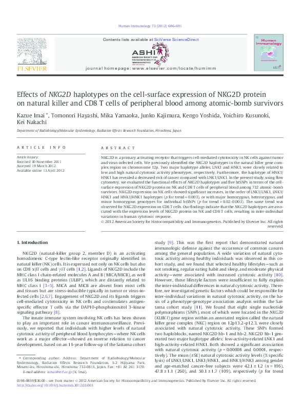 (PDF) Effects of NKG2D haplotypes on the cell-surface expression of ...