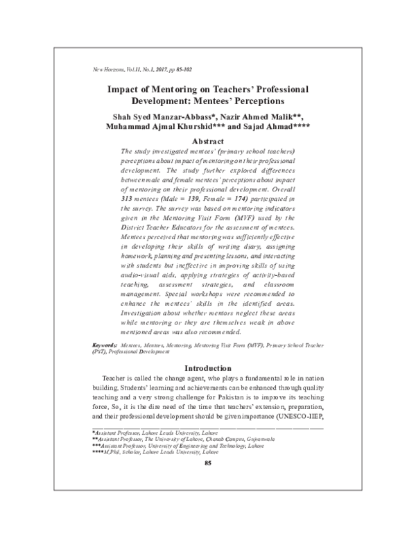 (PDF) Impact of mentoring on teachers' professional development ...