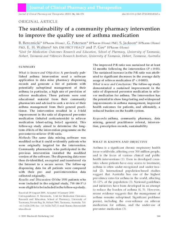 (PDF) The sustainability of a community pharmacy intervention to ...
