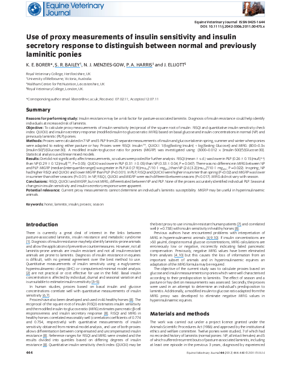 (PDF) Use of proxy measurements of insulin sensitivity and insulin ...