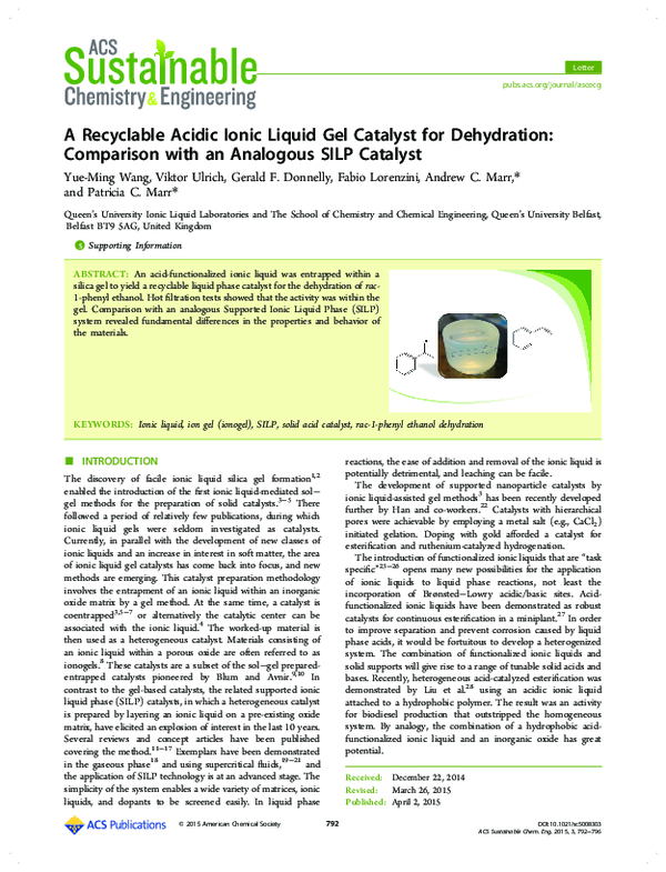 (PDF) A Recyclable Acidic Ionic Liquid Gel Catalyst for Dehydration ...