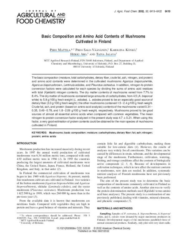 (PDF) Basic Composition and Amino Acid Contents of Mushrooms Cultivated ...
