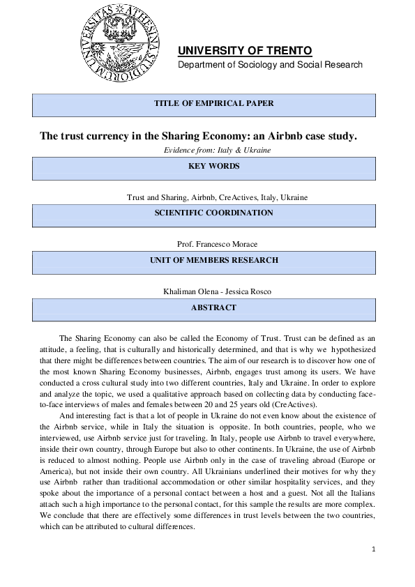 (PDF) The trust currency in the Sharing Economy: an Airbnb case study ...