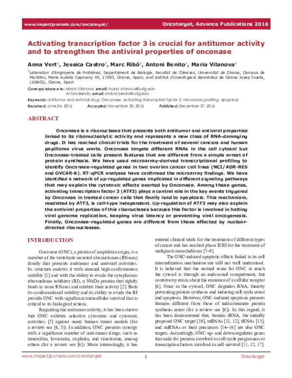(PDF) Activating transcription factor 3 is crucial for antitumor ...