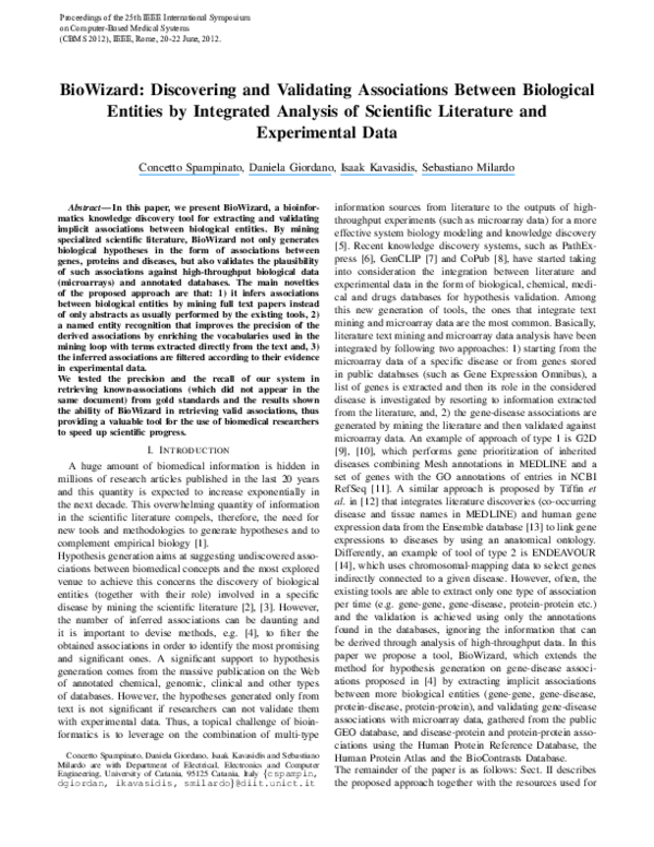 (PDF) BioWizard: Discovering and validating associations between ...
