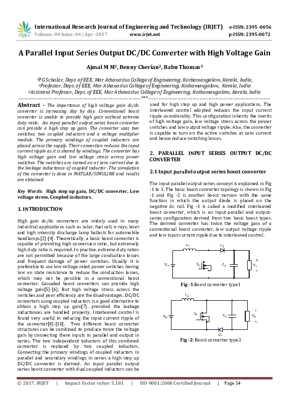 (PDF) A Parallel Input Series Output DC/DC Converter with High Voltage Gain