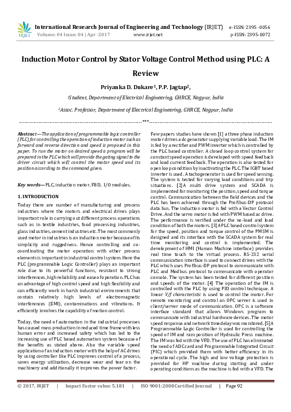 (PDF) Induction Motor Control by Stator Voltage Control Method using