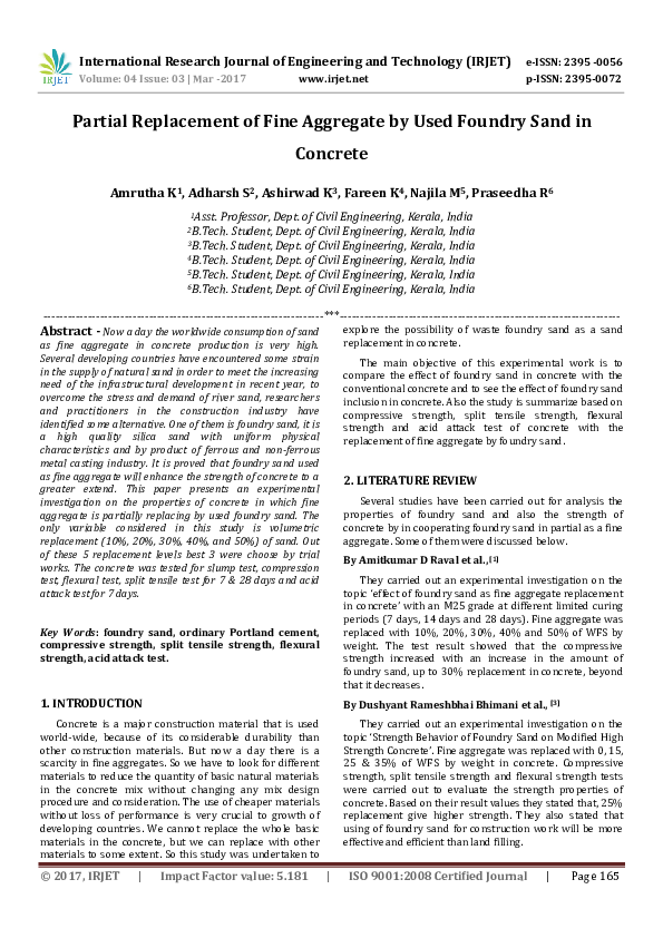 (PDF) Partial Replacement of Fine Aggregate by Used Foundry Sand in ...