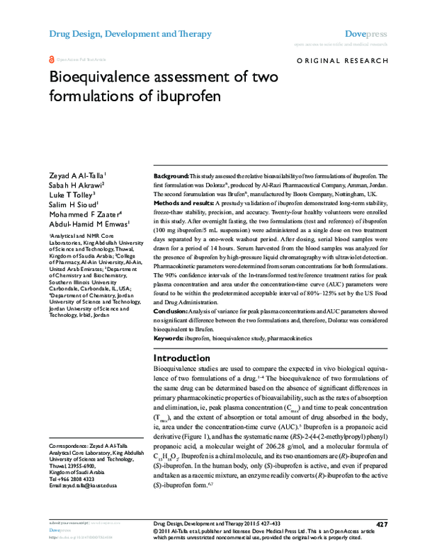 (PDF) Bioequivalence assessment of two formulations of ibuprofen