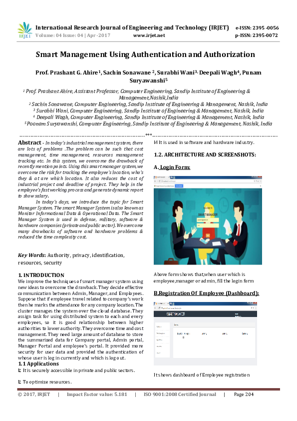 (PDF) Smart Management Using Authentication and Authorization