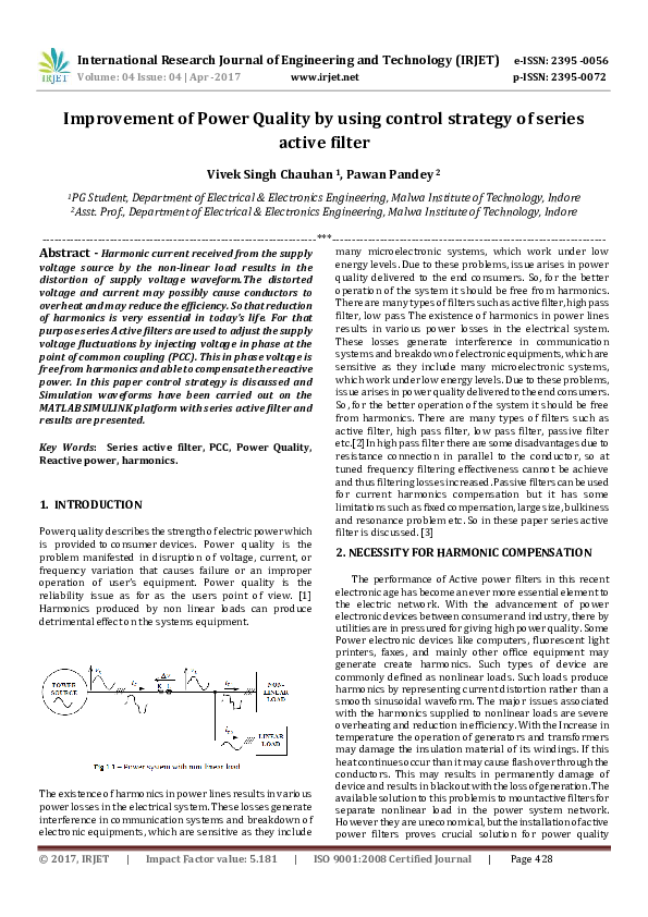 (PDF) Improvement of Power Quality by using control strategy of series ...
