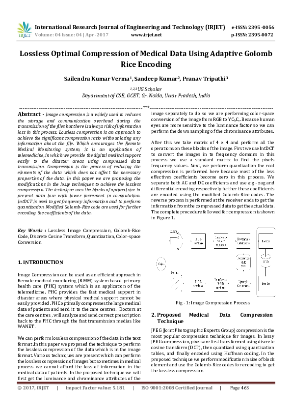 (PDF) Lossless Optimal Compression of Medical Data Using Adaptive ...