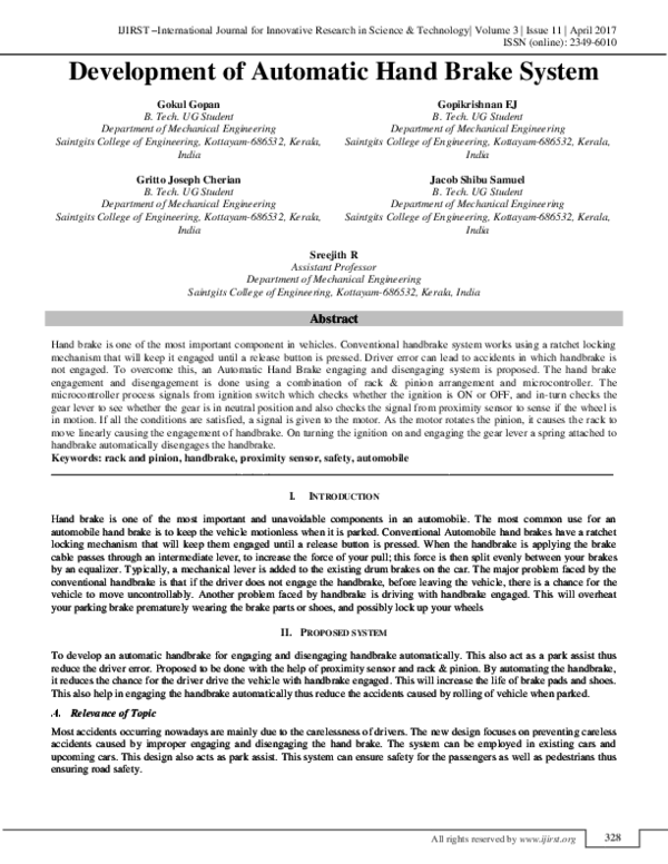 (PDF) Development of Automatic Hand Brake System IJIRST