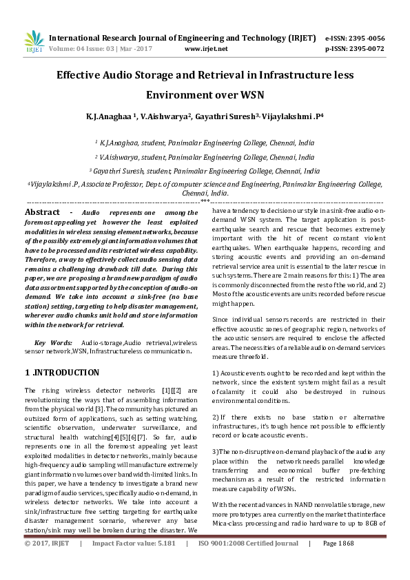 (PDF) Effective Audio Storage and Retrieval in Infrastructure less ...