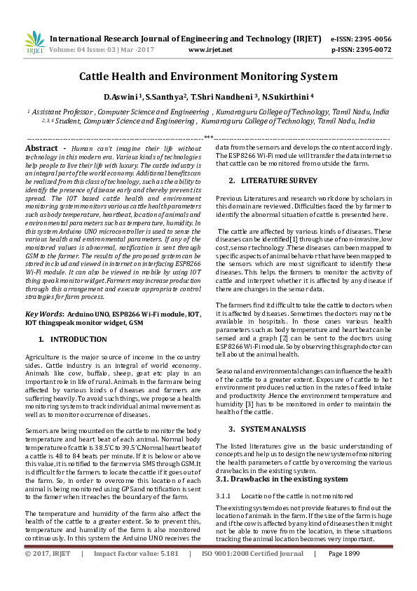 (PDF) Cattle Health and Environment Monitoring System IRJET Journal Academia.edu