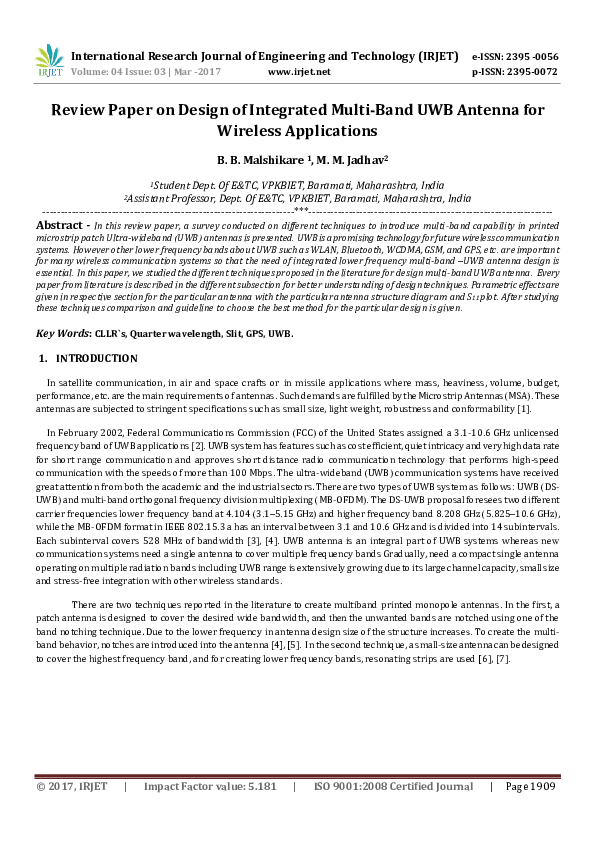 (PDF) Review Paper on Design of Integrated Multi-Band UWB Antenna for ...
