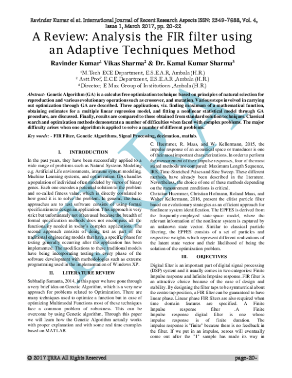 (PDF) A Review: Analysis the FIR filter using an Adaptive Techniques Method