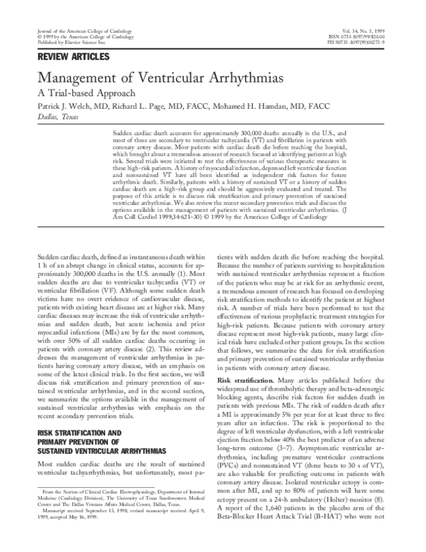 (PDF) Management of ventricular arrhythmias