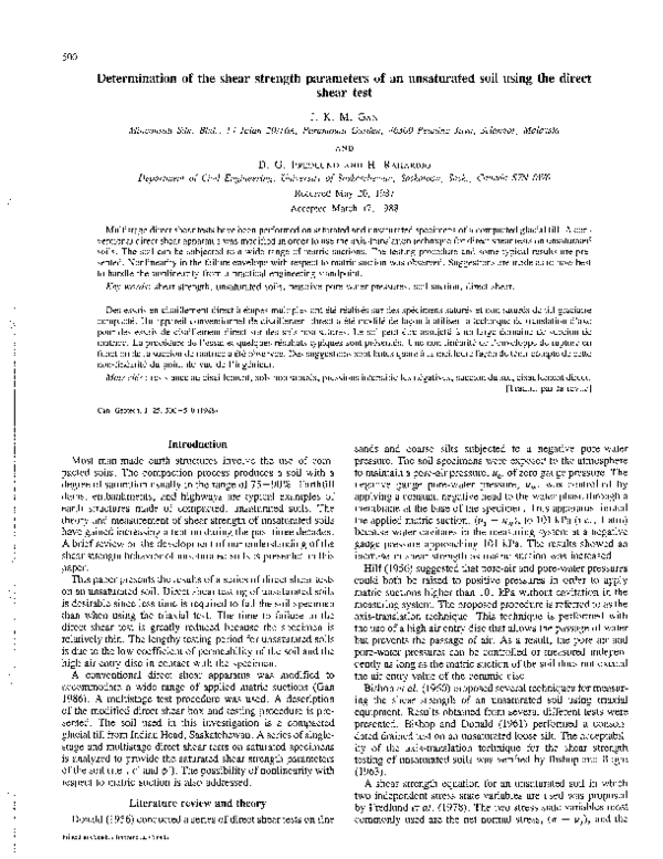 (PDF) Determination of the shear strength parameters of an unsaturated ...