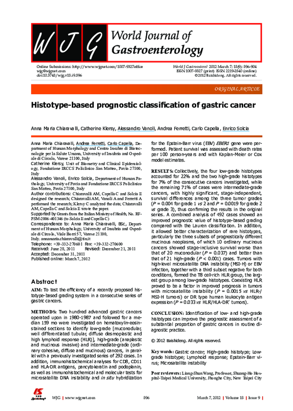 (PDF) Histotype-based prognostic classification of gastric cancer